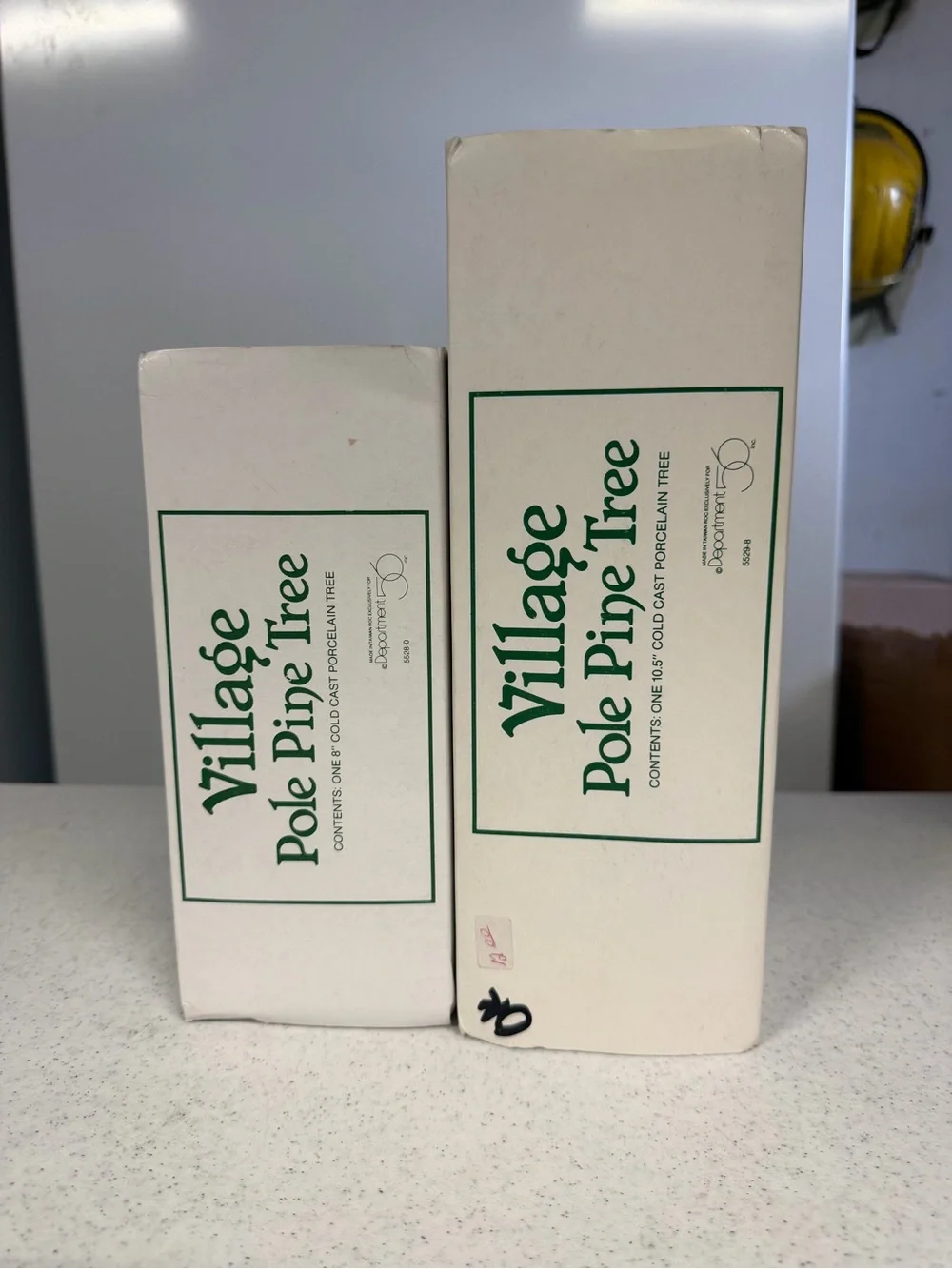 VINTAGE Department 56 - 10.5” 8” Village Pole Pine Trees Cold Cast Porcelain